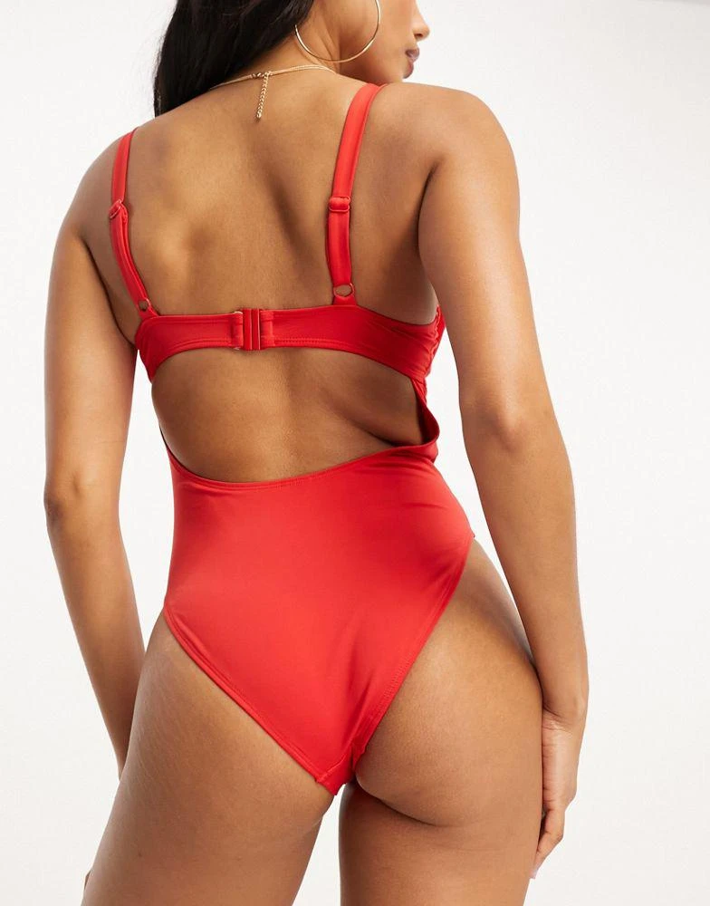 ASOS ASOS DESIGN Fuller Bust underwired mesh cupped swimsuit in red 2