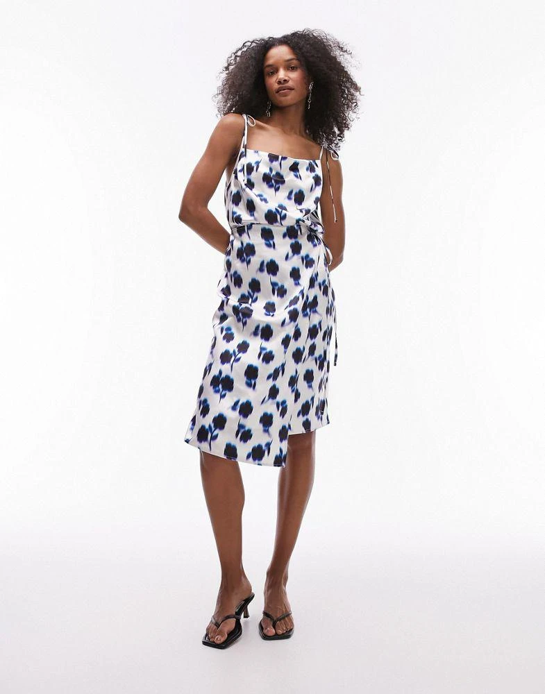 Topshop Topshop square neck wrap tie midi slip dress in blue floral 1