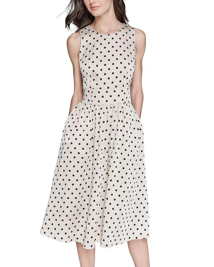 green emerald velvet dress Kristen Georgette Midi Dress in Polka Dot Navy main image 1