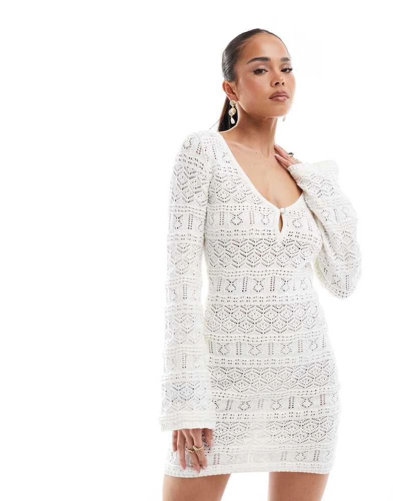 Bershka Bershka crochet keyhole detail mini dress in ecru - Dresses & Skirts - BeyondStyle Bershka Bershka crochet keyhole detail mini dress in ecru - Dresses & Skirts - BeyondStyle