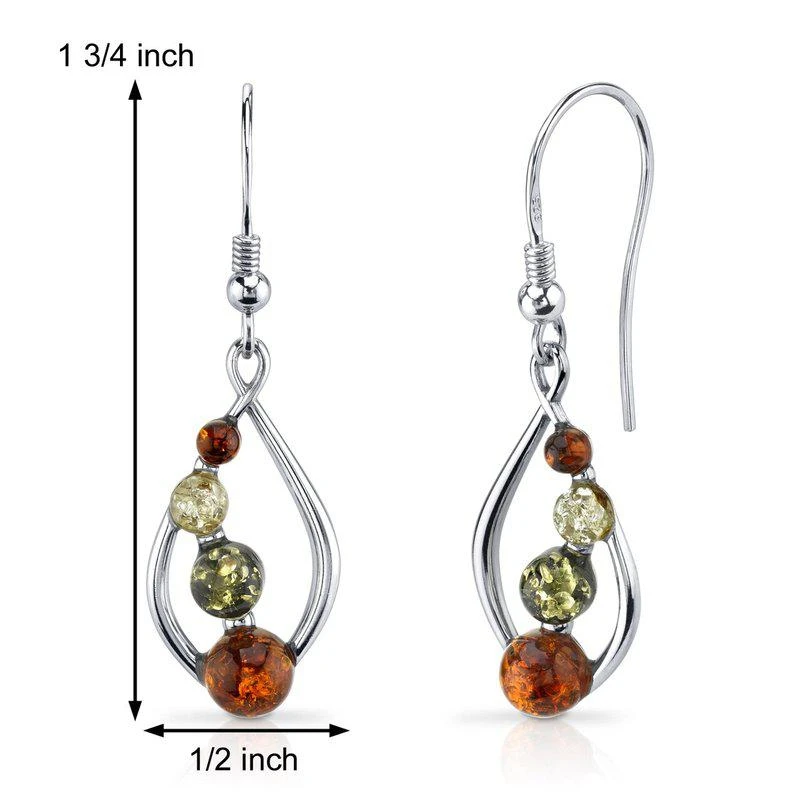 Peora Baltic Amber Open Leaf Earrings Sterling Silver Multiple Colors 2