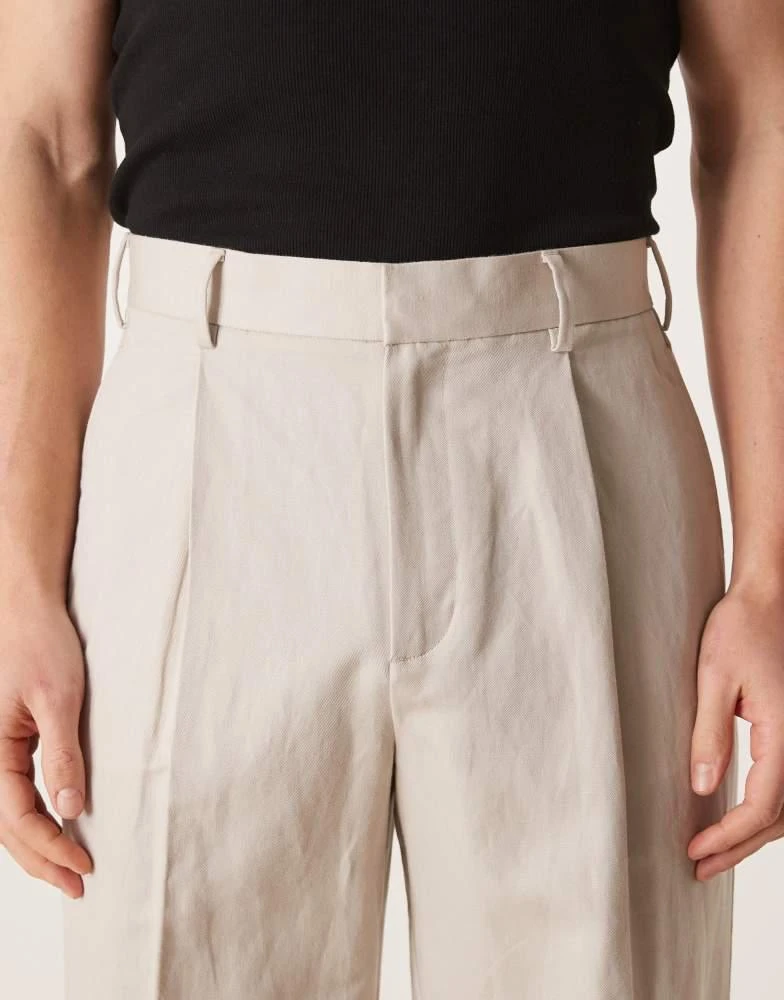 ASOS ASOS DESIGN smart pleated linen rich wide leg trousers in stone 4