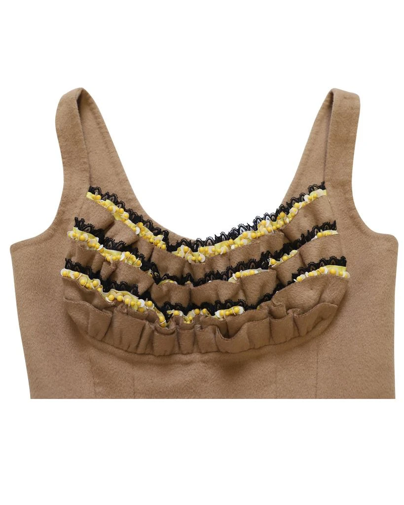 Prada Beaded Ruffle Sleeveless Dress in Nude Brown Wool 6