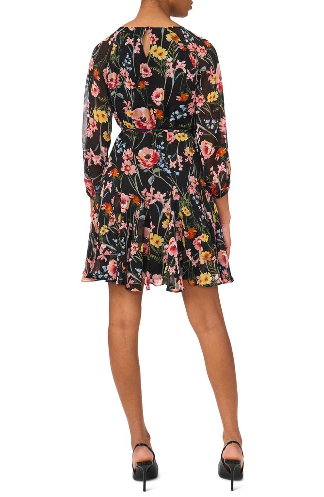 Halogen Floral Balloon Sleeve Chiffon Fit & Flare Dress