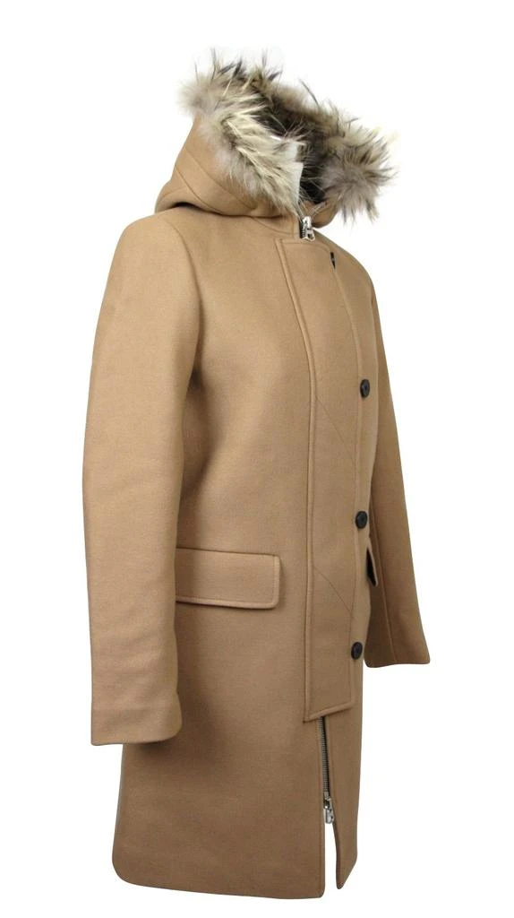 Sandro Sandro Women's Camel Kurt Wool Coat Fur Trim Women's Hood 3