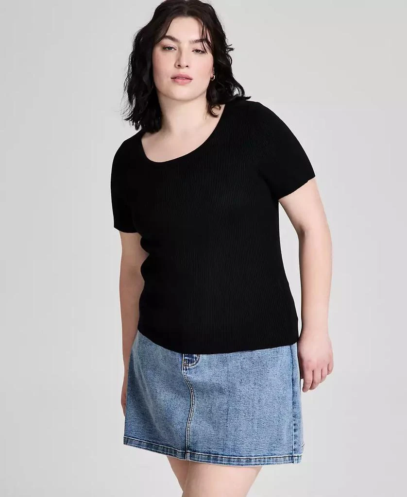 Trendy Plus Size Short-Sleeve Sweater, Exclusively at Macy's – On