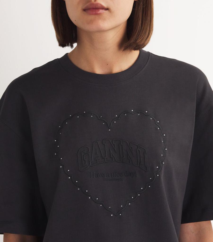 Tシャツ・カットソー Ganni SS25 Heart T-shirt (T4090 868) Chalk Pink Pink Heavy Cotton Drop Shoulder Heart T-shirt | GANNI