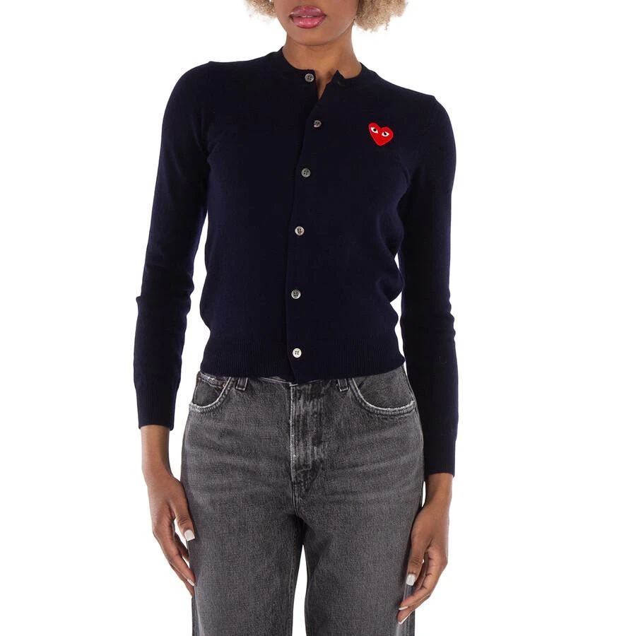 Comme des Garcons Ladies Heart Logo Cardigan In Navy 1