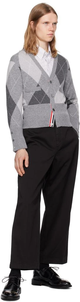 Thom Browne Gray Argyle Intarsia Cashmere V Neck Cardigan 4