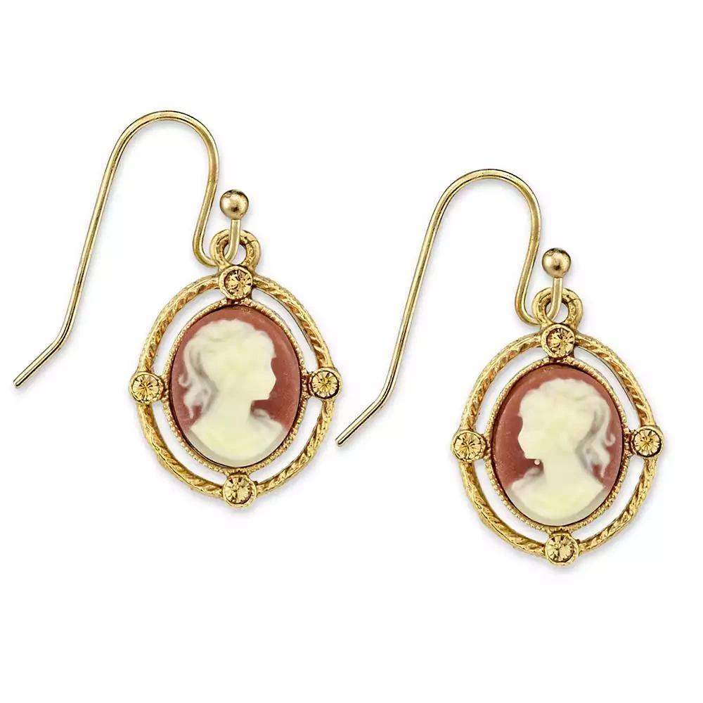 2028 Gold-Tone Simulated Dark Orange Cameo Oval Drop Earrings 1