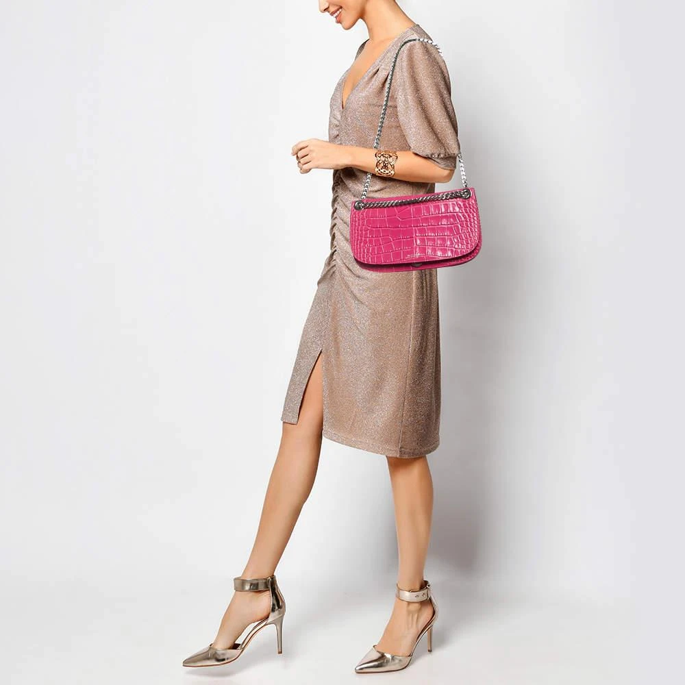 Michael Kors Michael Kors Fuchsia Croc Embossed Leather Christie Envelope Shoulder Bag 2