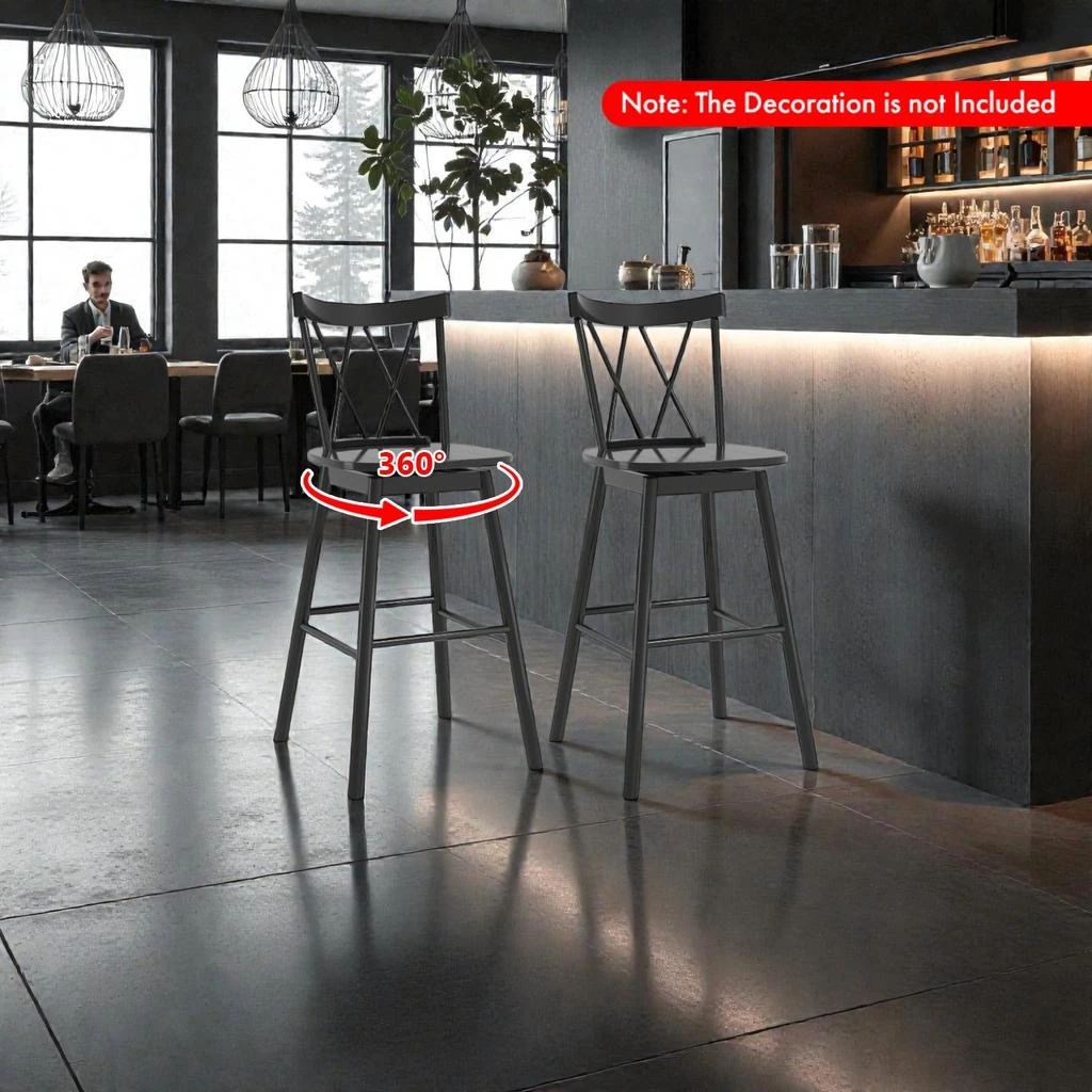 Hivvago 2-Piece Windsor Bar Stool Set with Ergonomic Backrest and Built-In Footrests -29 inches 2