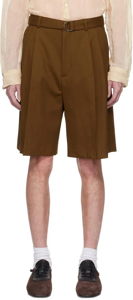 CMMN SWDN SSENSE Exclusive Brown Marshall Pleated Shorts 1