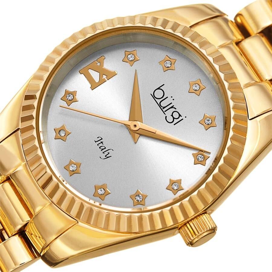 Burgi Designer Quartz Crystal Silver Dial Ladies Watch BUR194YG