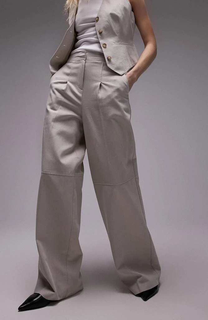 Topshop Pleated Cotton Wide Leg Pants 1