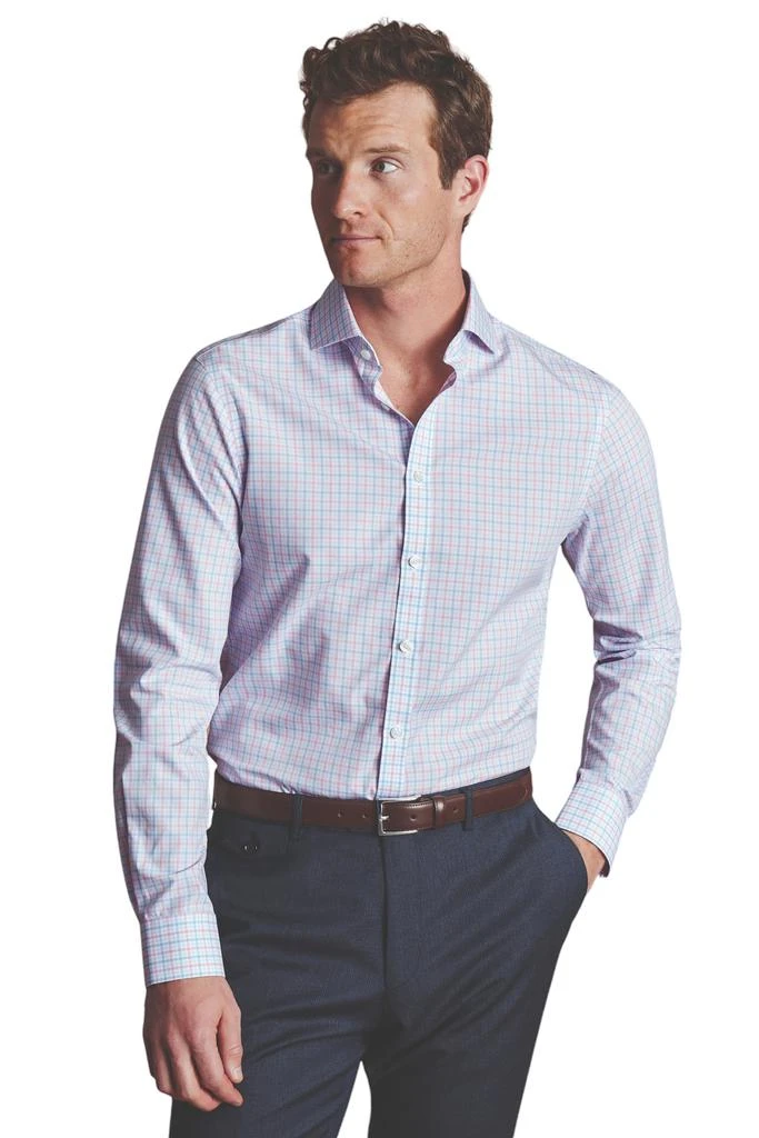 Charles Tyrwhitt Men's Check Non-Iron Twill Cutaway Slim Fit Shirt Single Cuff 8