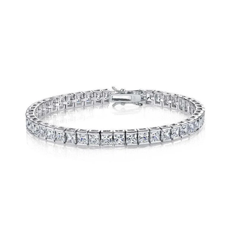 Rachel Glauber White Gold Plated with Clear Cubic Zirconia Tennis Bracelet