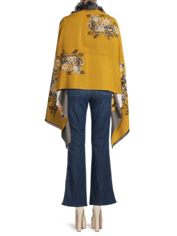 BELLE FARE Faux Fur Pom-Pom Wool & Cashmere Ruana 2