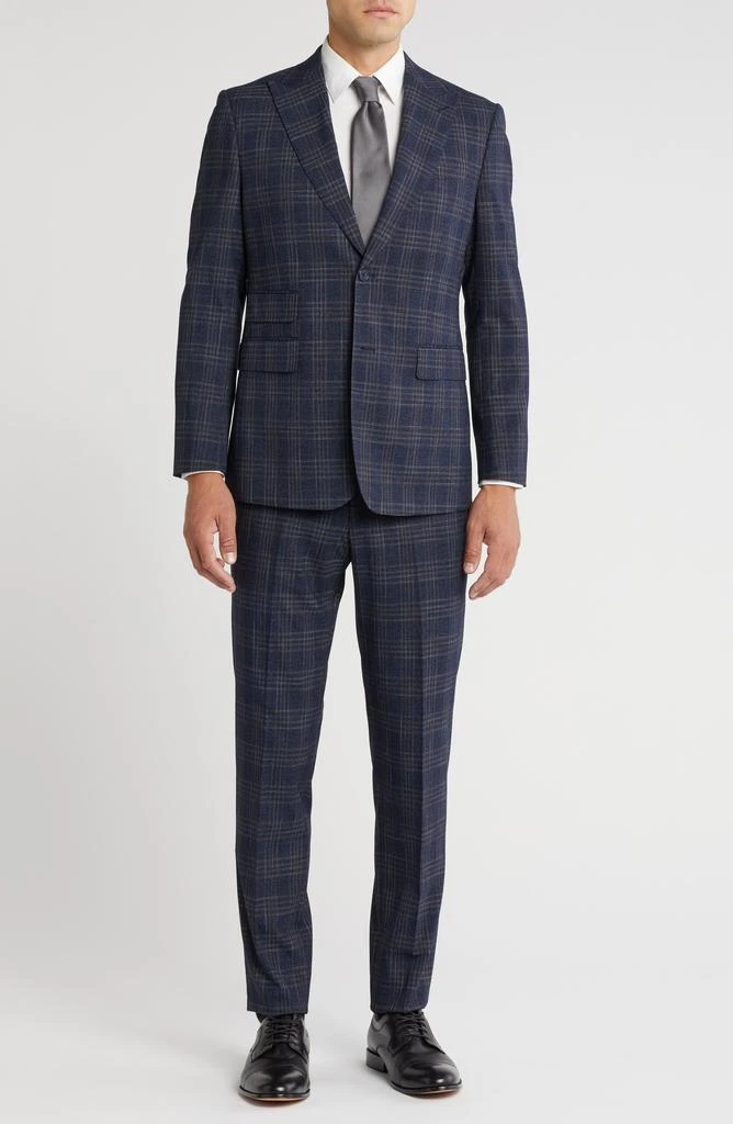 English Laundry Plaid Trim Fit Peak Lapel Two-Piece Suit