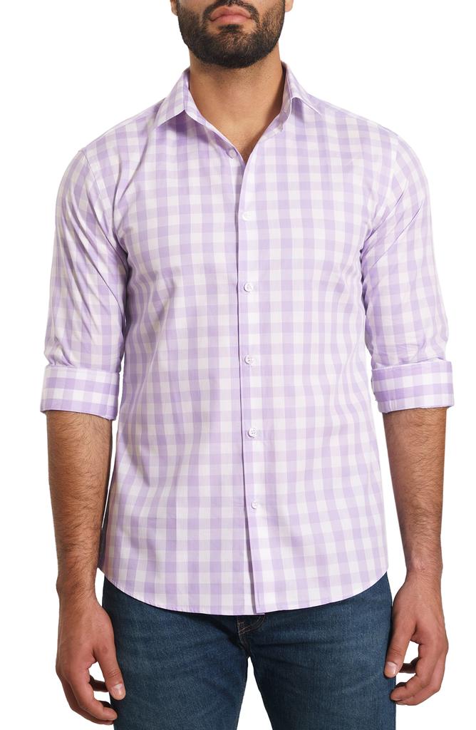 Jared Lang Gingham Long Sleeve Cotton Button-Up Shirt