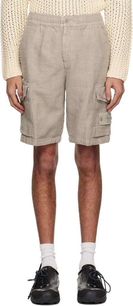 Stone Island Gray Diagonal Linen Cargo Shorts 1