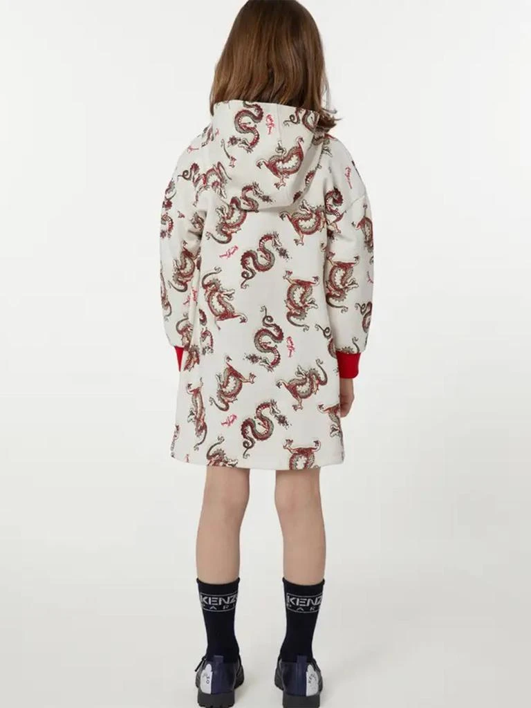 Kenzo KENZO Girls Hooded Dragon Dress in Ivory 4