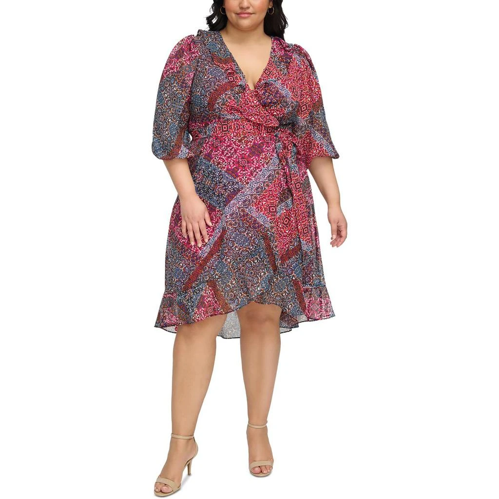 Jessica Howard Plus Womens Printed Knee-Length Wrap Dress 3