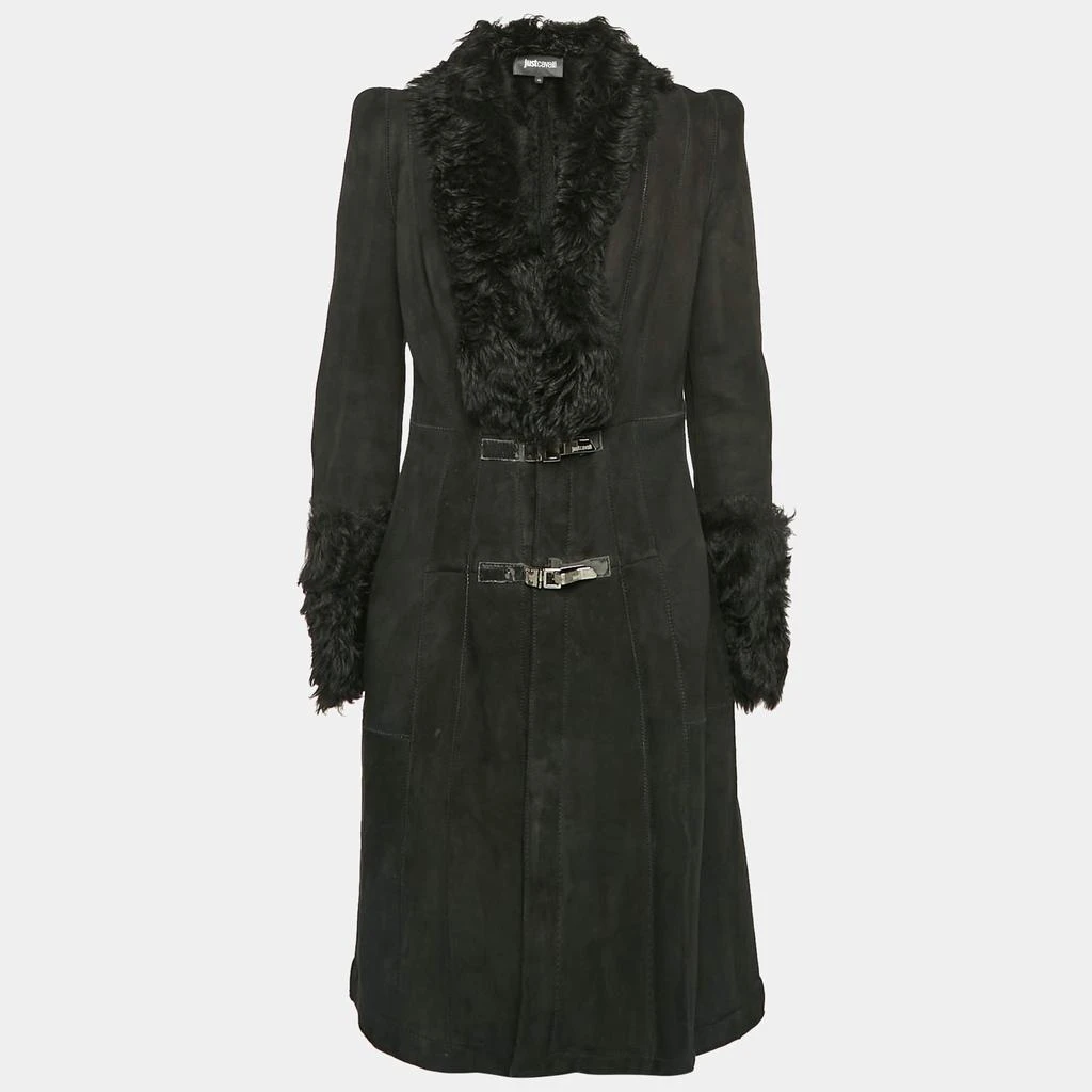 Just Cavalli Just Cavalli Black Fur and Leather Mid-Length Coat S 1