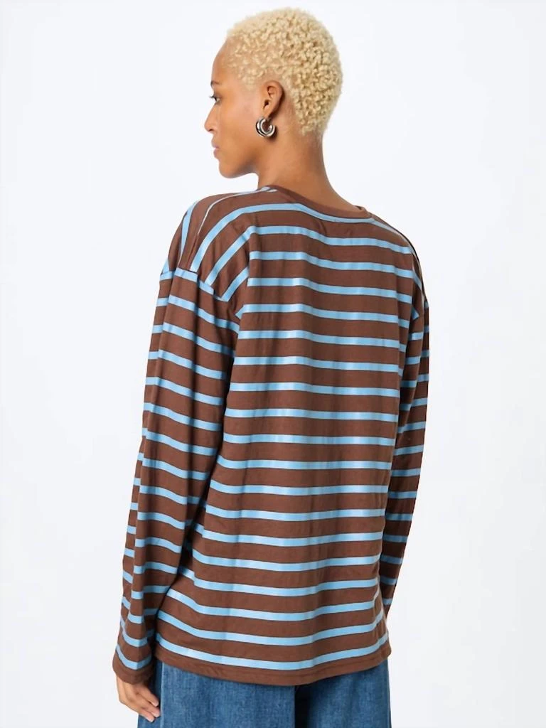 DAISY STREET Striped Crew Neck Long Sleeve Top In Navy/brown 3