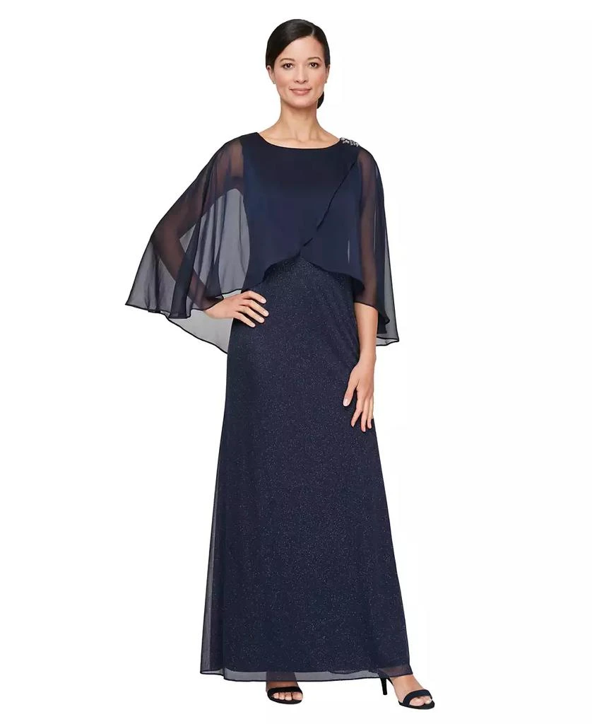 SL Fashions Petite Tulip Overlay Crew Neck Ball Gown