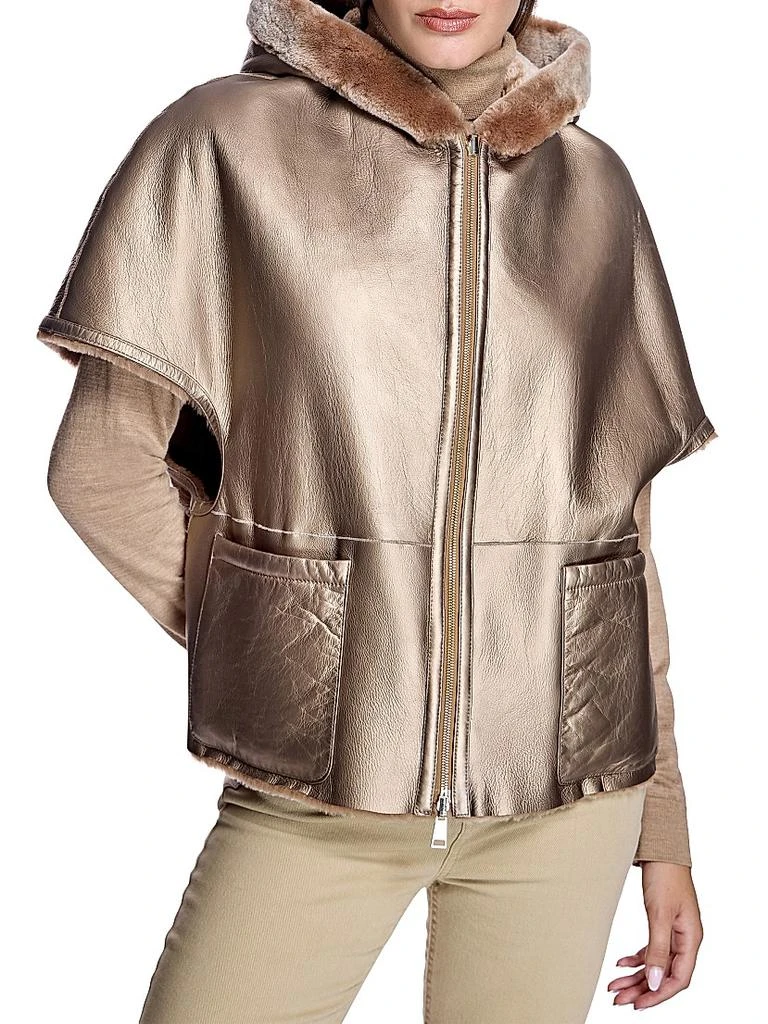 Maximilian Lamb Shearling Zipper Cape 2