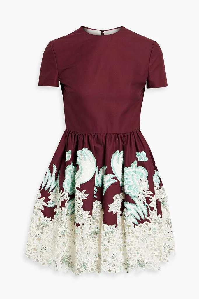 Valentino Embellished guipure lace-paneled cotton-poplin mini dress 1