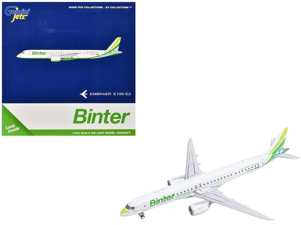GeminiJets Embraer E195-E2 Commercial Aircraft "Binter Canarias" (EC-OEA) White with Green Tail Stripes Stripes 1/400