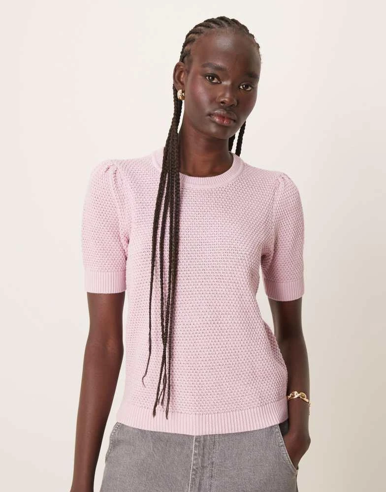 Vila Vila short sleeve textured knitted t-shirt in orchid pink 1