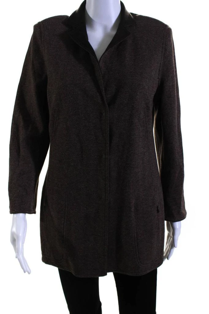 Akris Women's Long Sleeves Lined Button Up Herringbone Jacket Brown 1