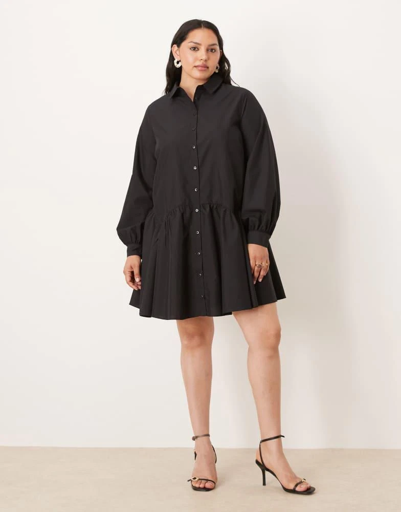 ASOS ASOS DESIGN Curve mini shirt dress with wide cuffs and oversized pockets in black 1