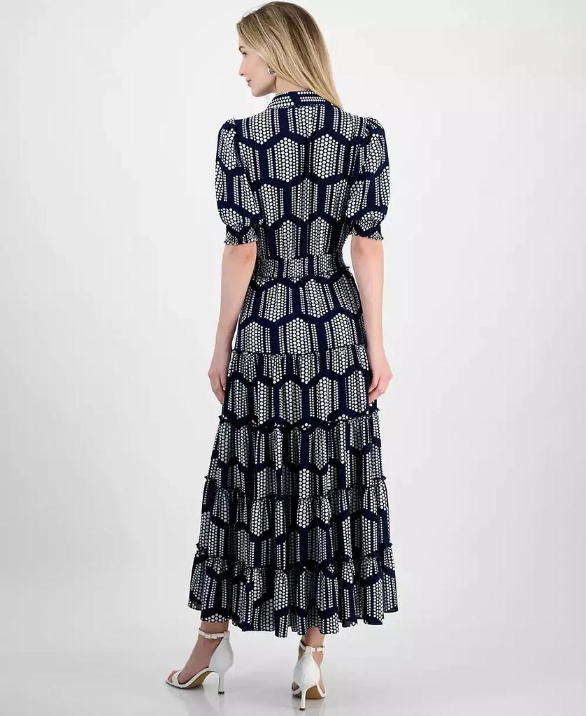 Tahari Women's Smocked-Trim Elbow-Sleeve Tiered Dress 5