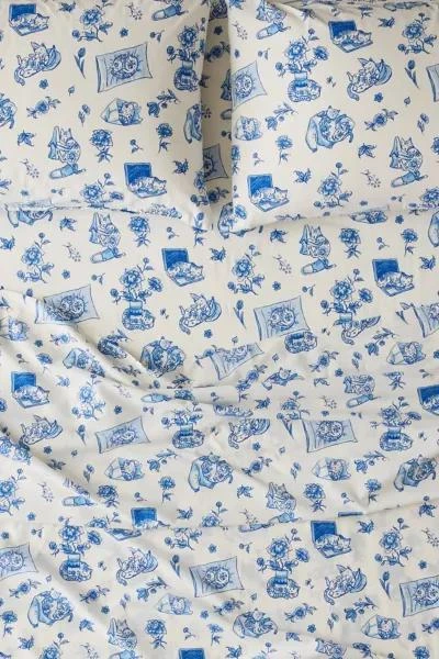 Urban Outfitters Delft Cat Patterned Sheet Set 1