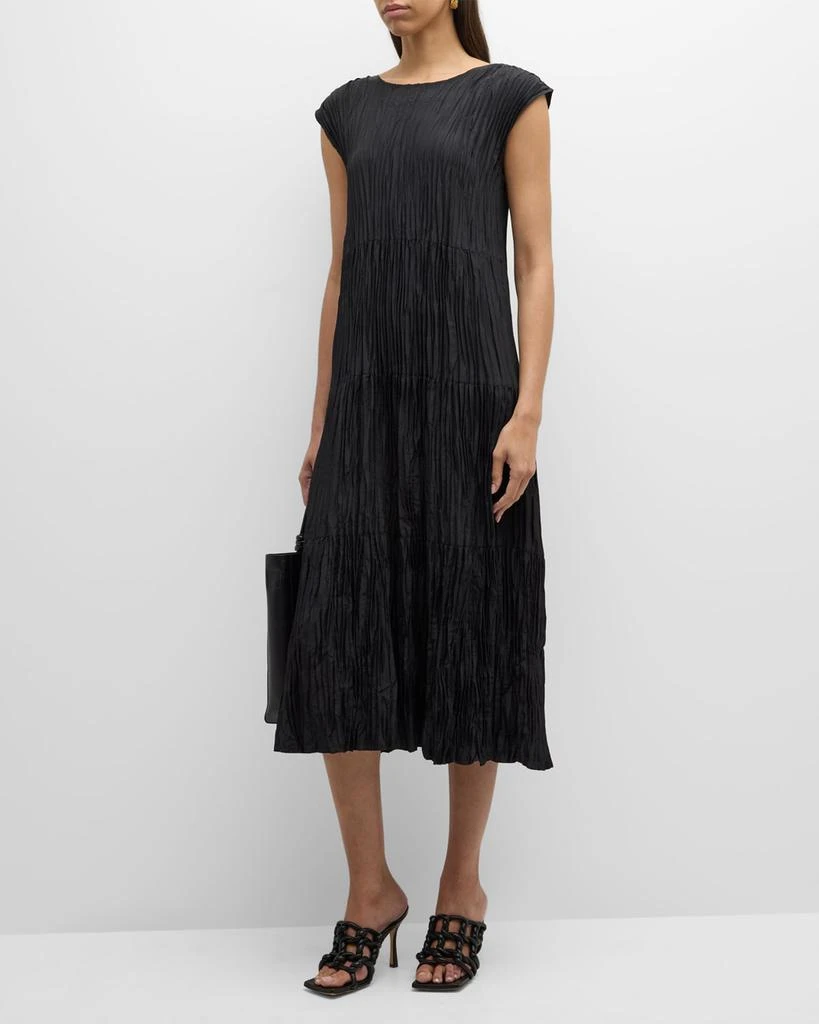 Eileen Fisher Tiered A-Line Crinkled Silk Midi Dress 3