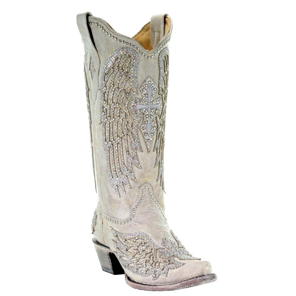 Corral Boots Glitter Cross and Wings Snip Toe Cowboy Boots 2