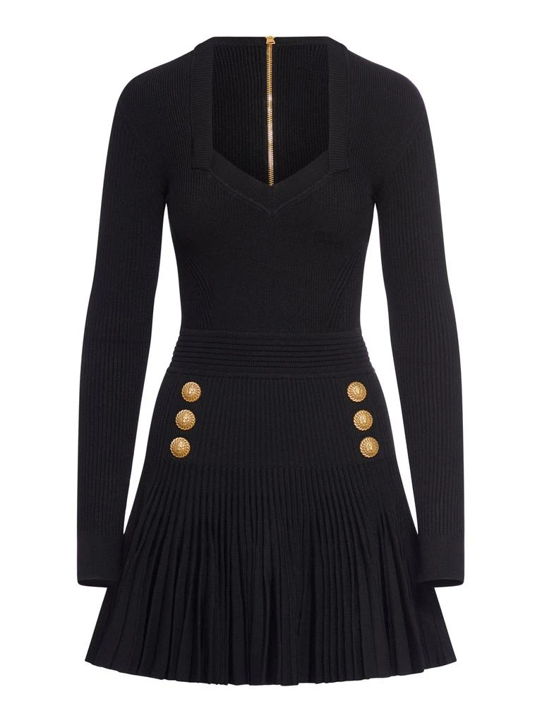 Balmain Balmain Ribbed Knit Flared Mini Dress 1