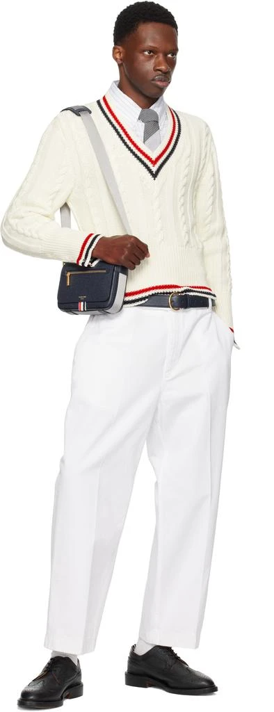 Thom Browne Navy Pebble Grain Small Reporter Bag 4