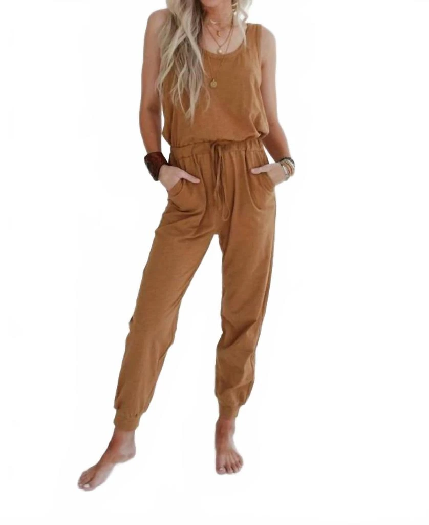 three bird nest Set To Go Textured Jumpsuit And Cardigan Set In Camel 3