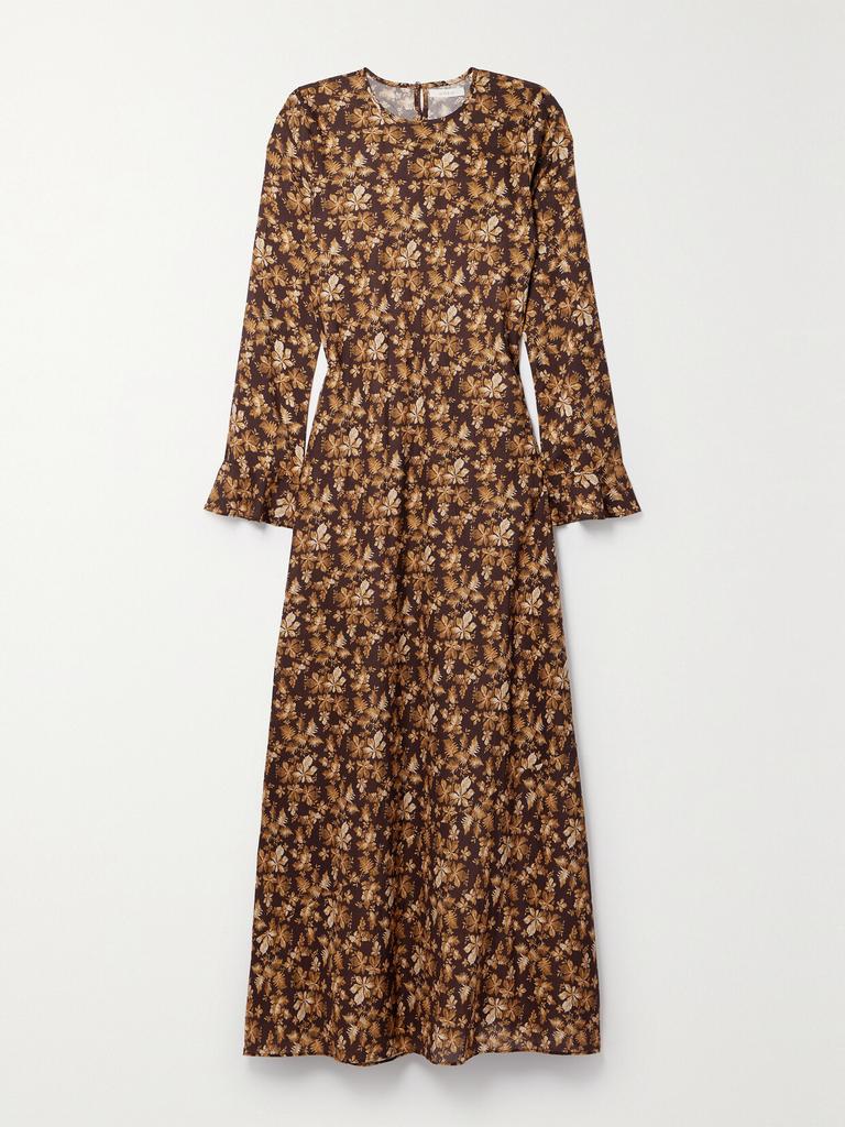 DÔEN 【net Sustain】amande 印花纯棉巴里纱超长连衣裙