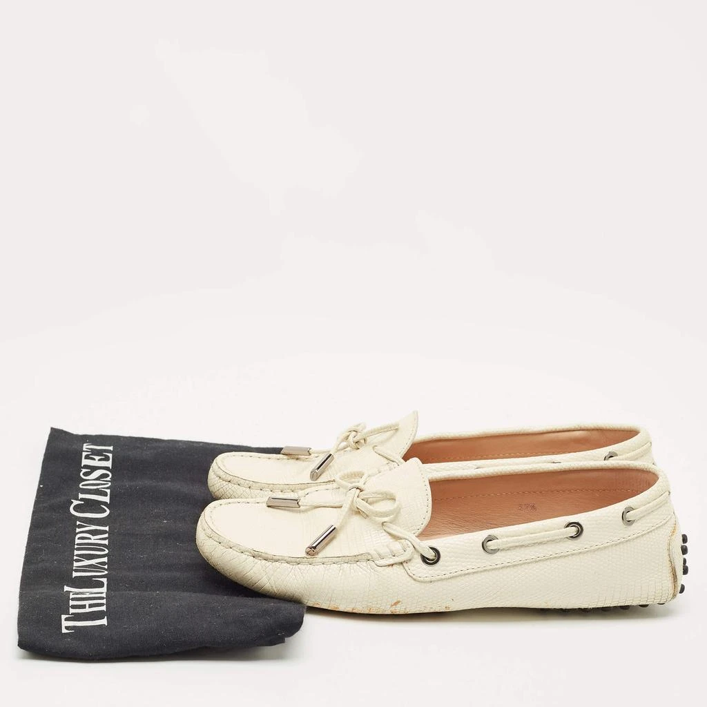 Tod
s Tod
s Cream Lizard Embossed Leather Bow Slip On Loafers Size 37.5 9