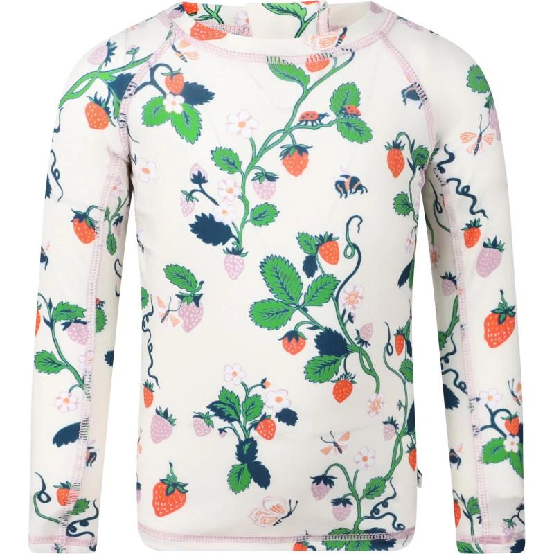 MOLO Strawberries print long sleeved uv swim top in white 1