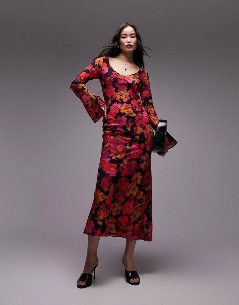 chinese dress ladies Topshop Twist Back Long Sleeve Satin Occasion Maxi Dress In Black