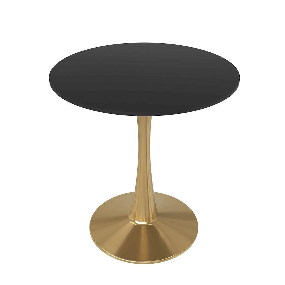 LeisureMod Bristol 27" round dining table Gold Base With Black Top