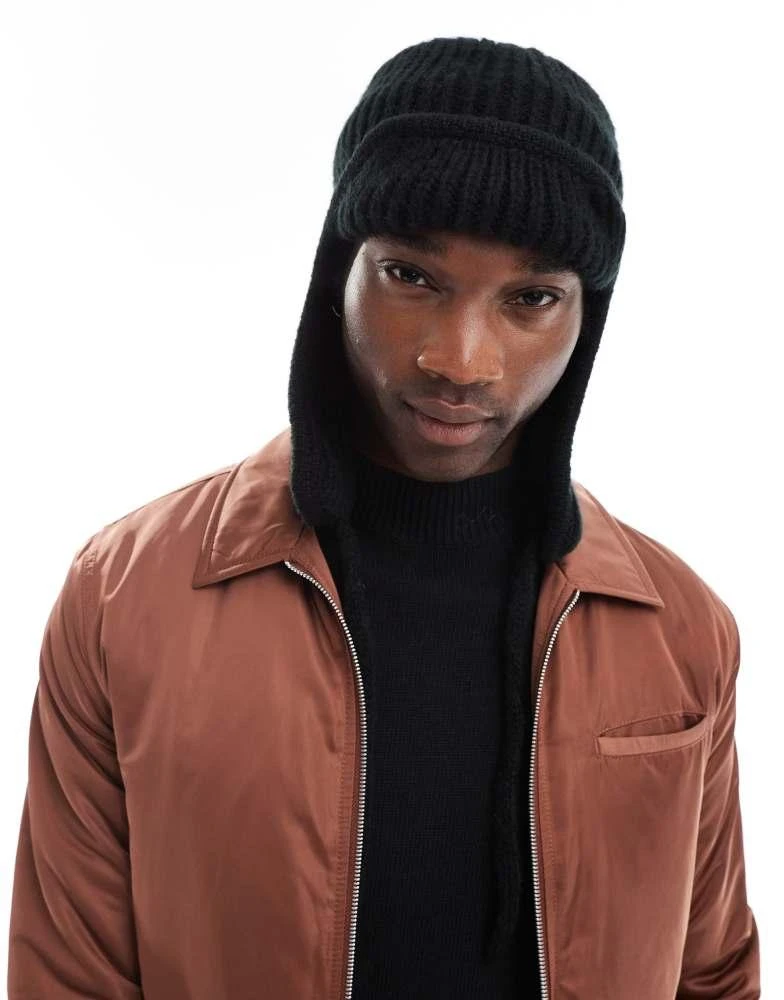 ASOS ASOS DESIGN knitted trapper hat in black 2
