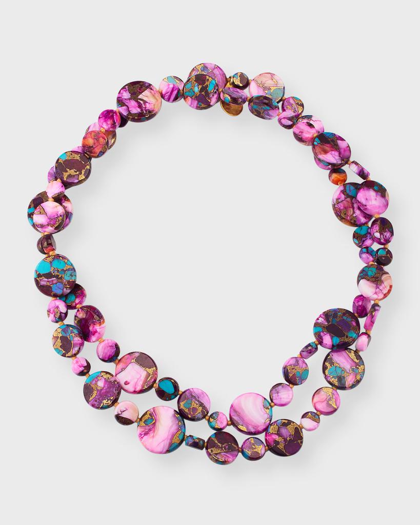 Devon Leigh Long Turquoise Spiny Oyster Coin Necklace, 36"L